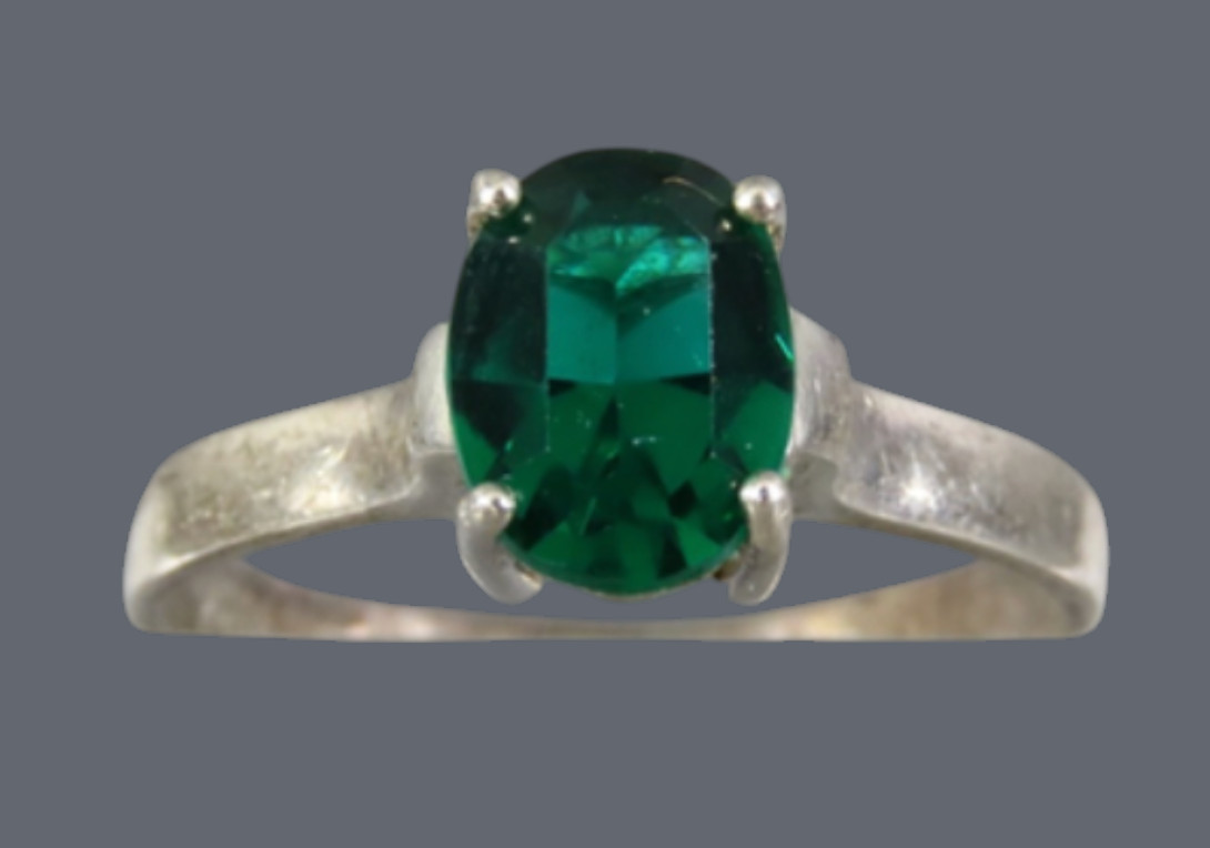 STERLING SILVER RING Dark Green CZ Oval MAY BIRTHSTONE Minimalist Simple 6.5