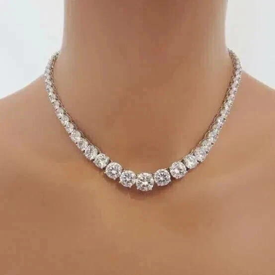19Ct Round Cut Lab Created 14K White Gold Finish Diamond Women’s Tennis Necklace
