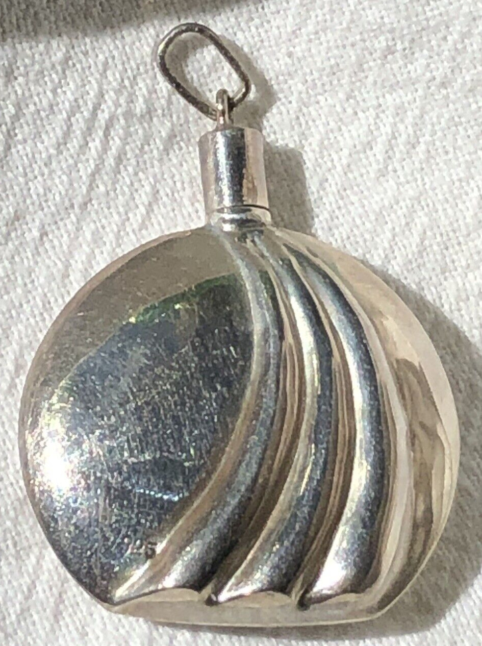Silver Perfume Bottle Pendant .925 Silver Swirl DECO Pattern 12 grams