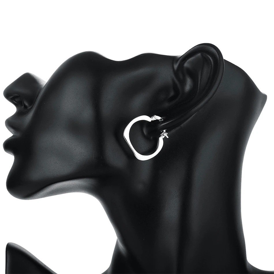 925 Sterling Silver Flat Square Round 20mm Hoop Earrings For Woman Wedding Engag