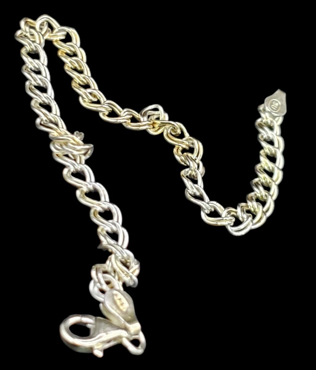 ITALY Sterling Silver DOUBLE LINK CHARM BRACELET Classic Style 7 inch 4 grams