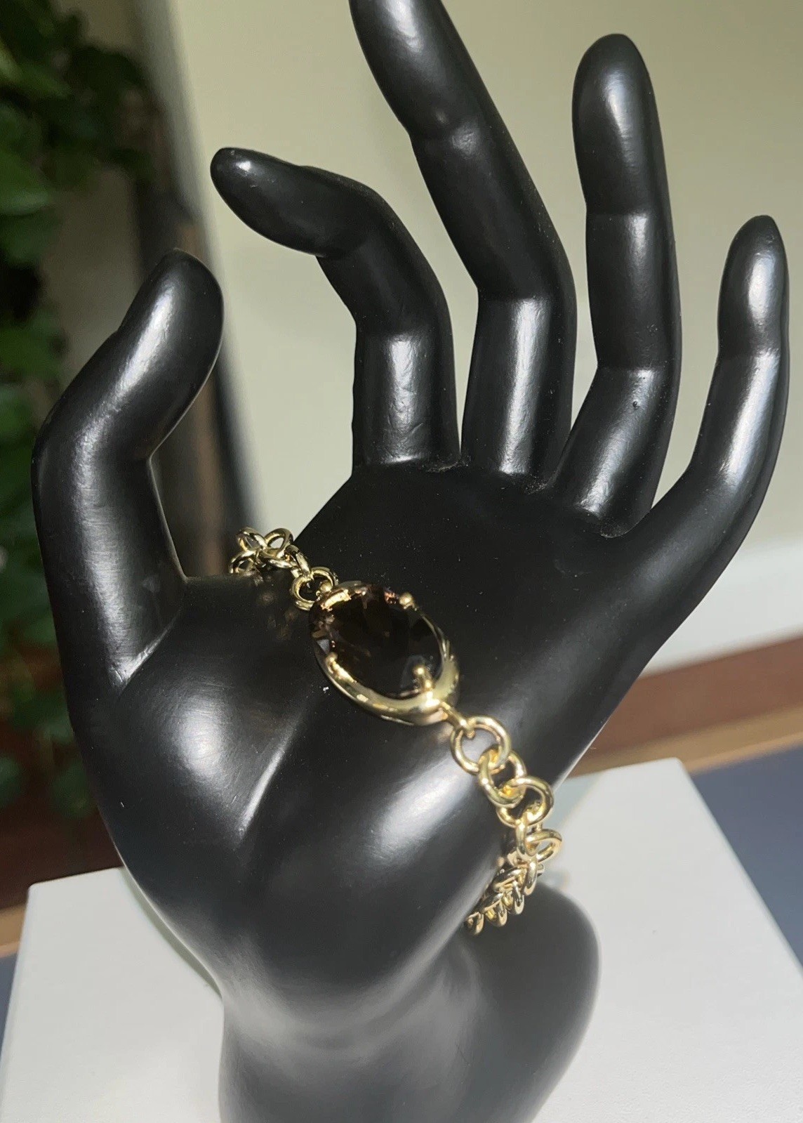 Mar Torres 8” Bracelet “Spoleto” Smoky Qtz Rolo Yellow Vermeil Chain