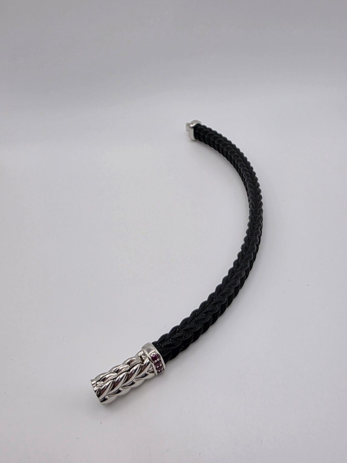 BLACK RUBBER STERLING SILVER 925 RUBY BRACELET