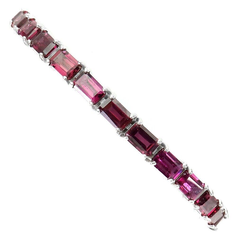 Silver Bracelet Rhodolite Genuine Natural Gems Solid Sterling Slider Up to 9 In