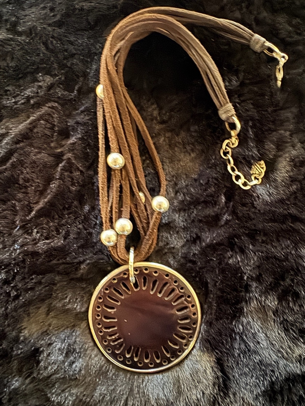 Retired Silpada Sterling .925 Pen Shell 5 Stand Brown Leather Necklace N1433