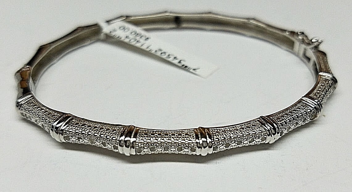 REAL DIAMOND 925 STERLING SILVER VICTORIA TOWNSEND WOMEN BANGLE BRACELET 7” NEW