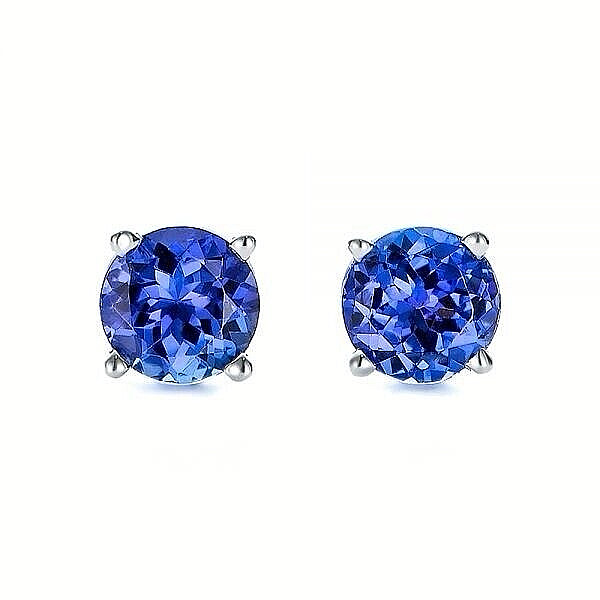 2.00 CT TANZANITE ROUND CUT SOLITAIRE STUD EARRINGS 14K WHITE GOLD 7MM PUSH BACK