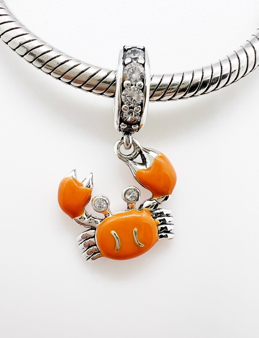 Orange Crab Dangle Charm Sea Life Ocean Beach Genuine 925 Sterling Silver 💖