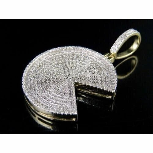 2.00Ct Round Cut Lab Created PACMAN Shape Charm Pendant Real 925 Sterling Silver