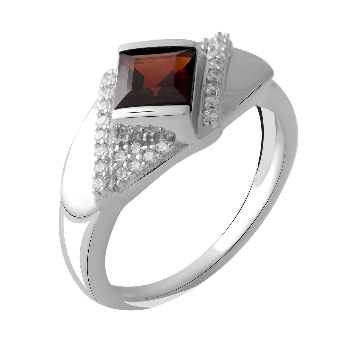 925 Sterling Silver Ring Square Natural Garnet 1,3ct White Gold Finish