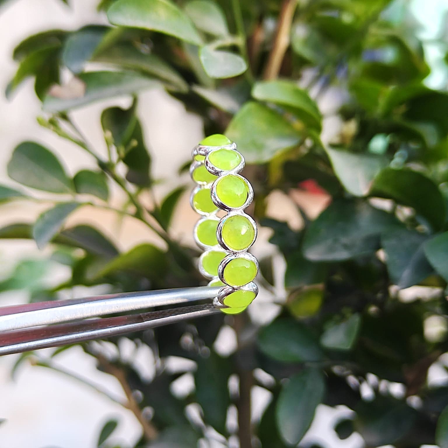 Natural Parrot Jade Gemstone Eternity Band Ring 925 Sterling Silver Fine Jewelry