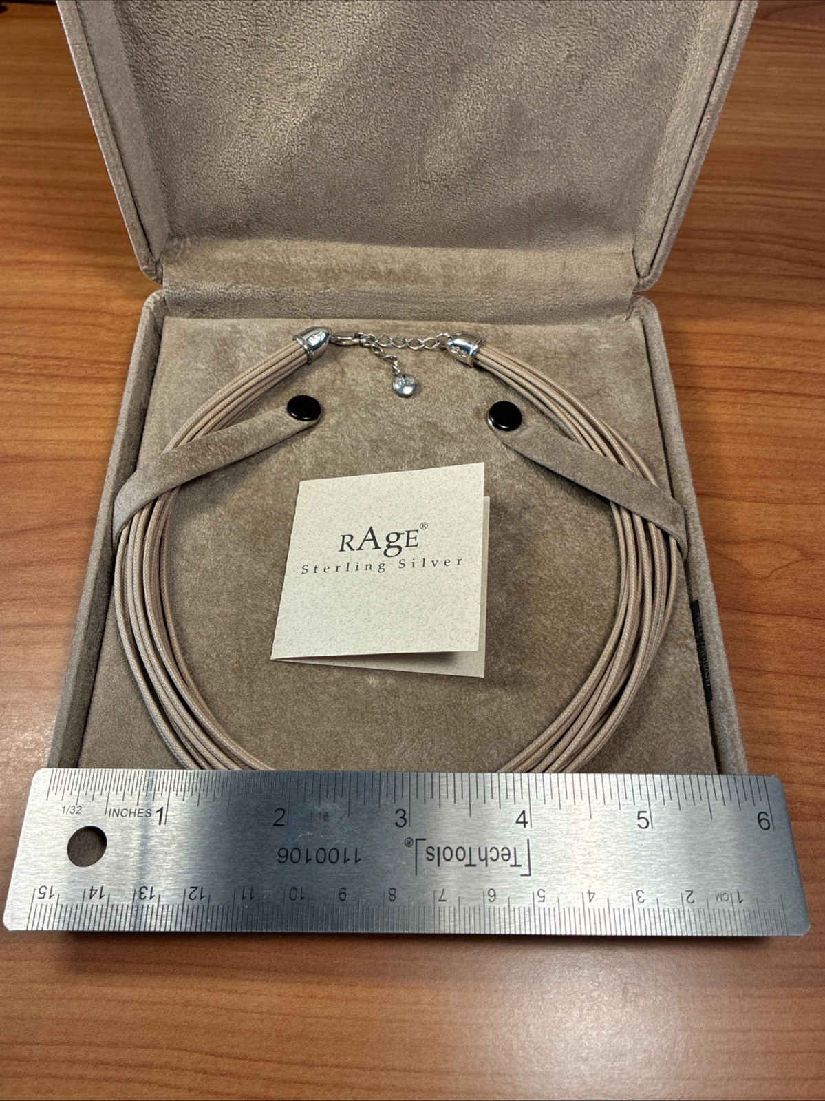 2005 RAGE Branded Tan Multi Cord Necklace/Choker w/ 925 Sterling Silver Ends 16”