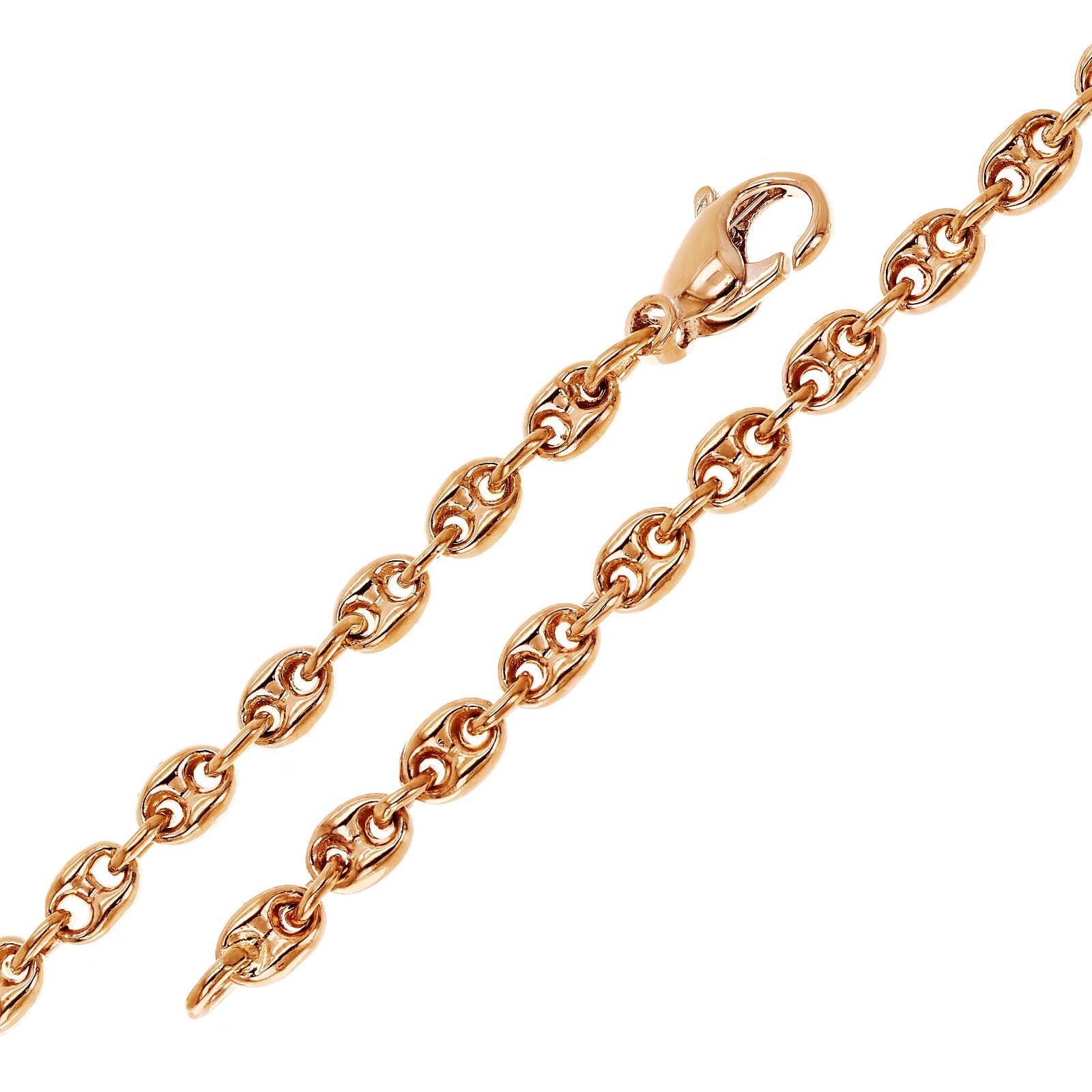 14k Rose Gold Solid Handmade Puffed Mariner Link Bracelet 7.5″ 4.9mm 11.7 grams