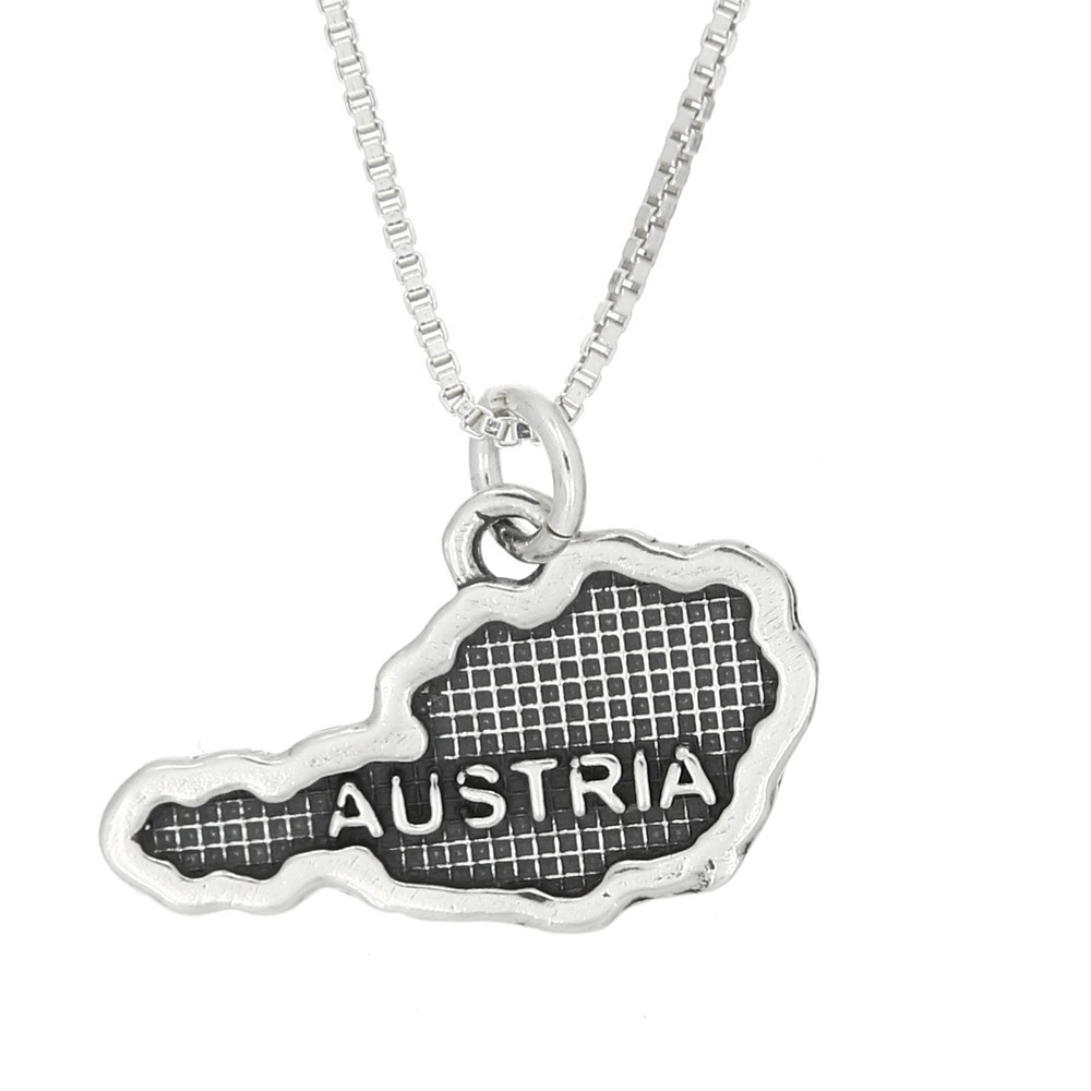 Sterling Silver Austria Country Map Travel Charm Necklace