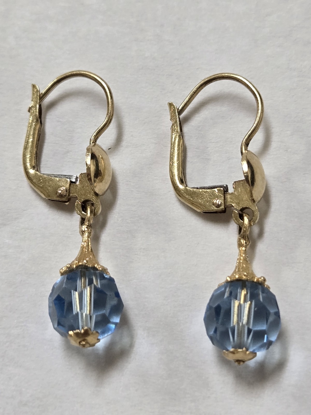 Vintage Antique Dangling Blue Topaz Earring 18k Yellow Gold Lever Back 32mm Long