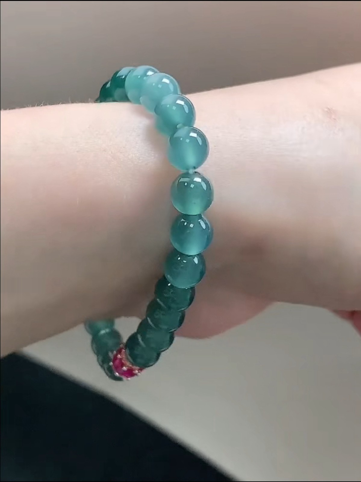 Wonderful Icy Translucent Blue Water Jadeite Jade 6.7MM Beads Bracelet Bangle【A】