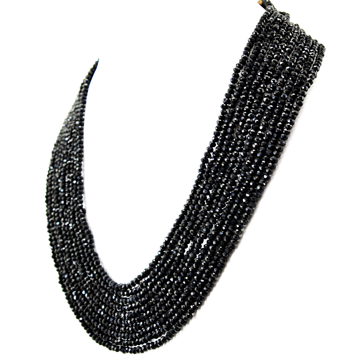 328.00 Cts Earth Mined 10 Strand Black Spinel Round Cut Beads Necklace (RS)