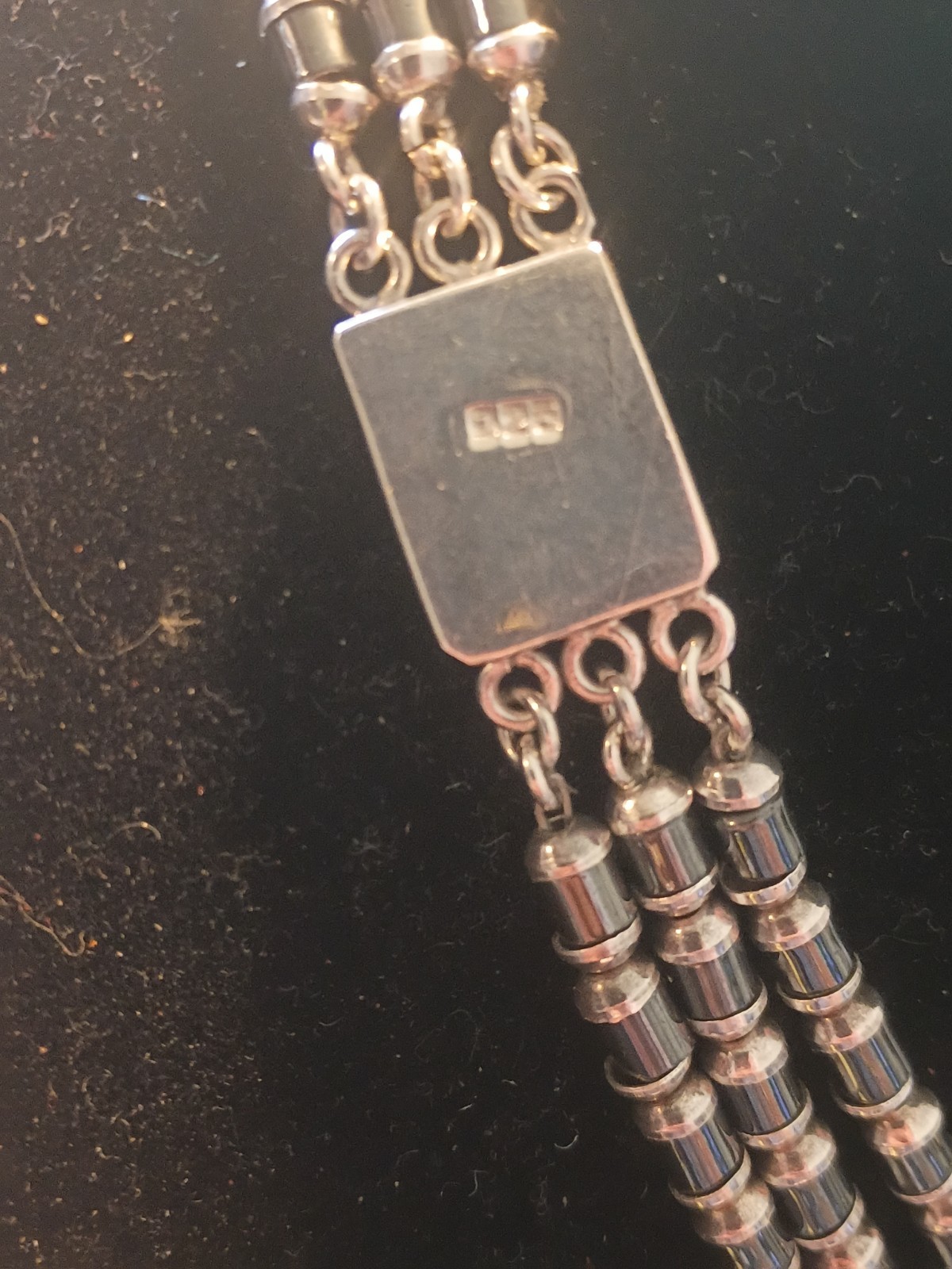925 Sterling Silver Multi-Row Beaded Chain Necklace Box Clasp Signed