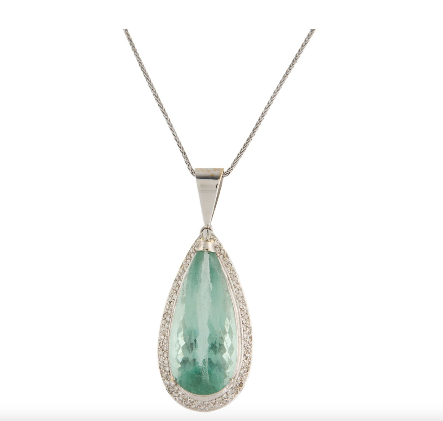 Large 18K Solid Gold 34 CT Aquamarine Diamond Pendant Certified $32,500 Antique