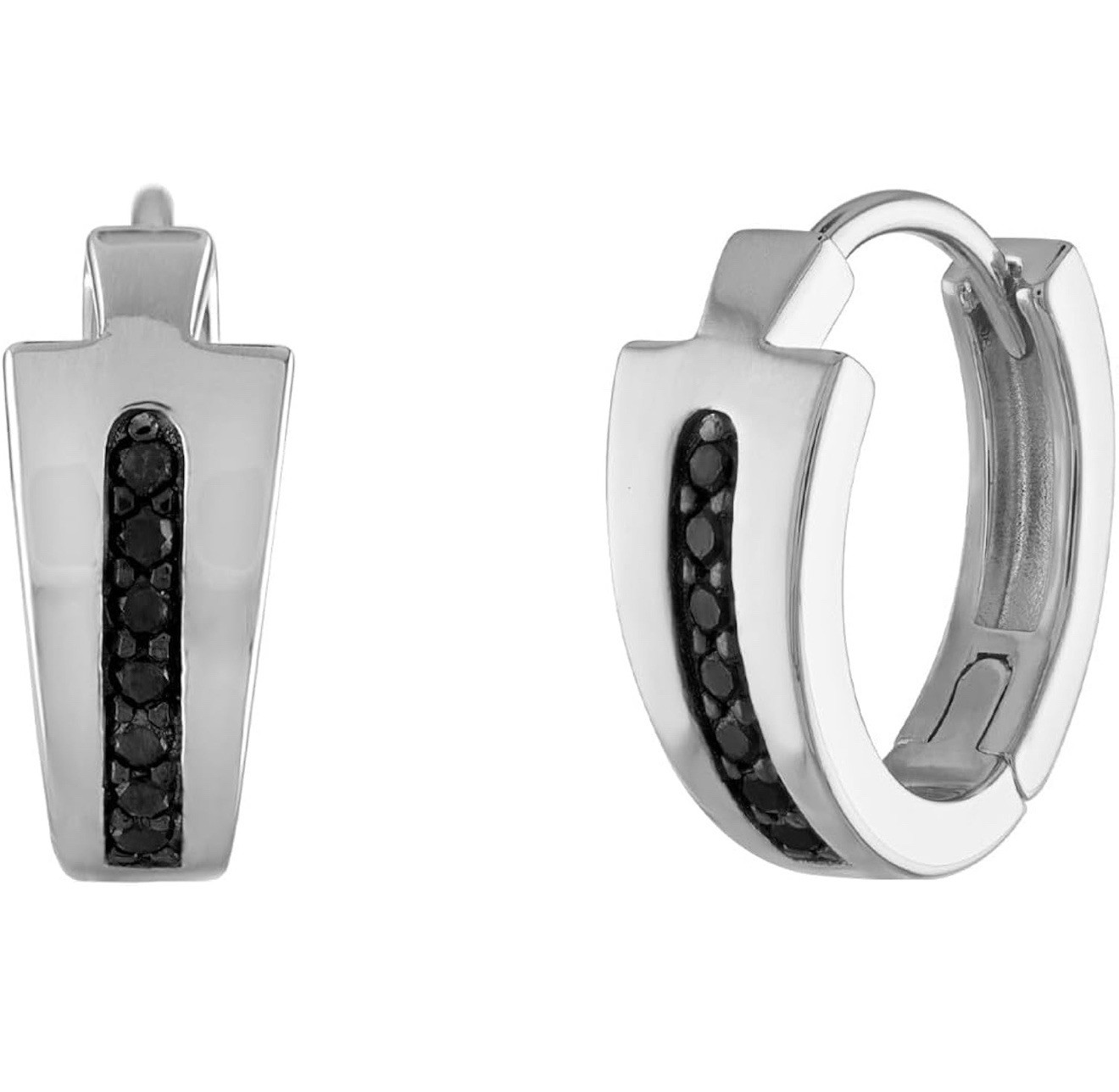 Bulova Icon Black Diamond Mens Earrings Huggie Hoop Sterling Silver BVE1007-WSAA