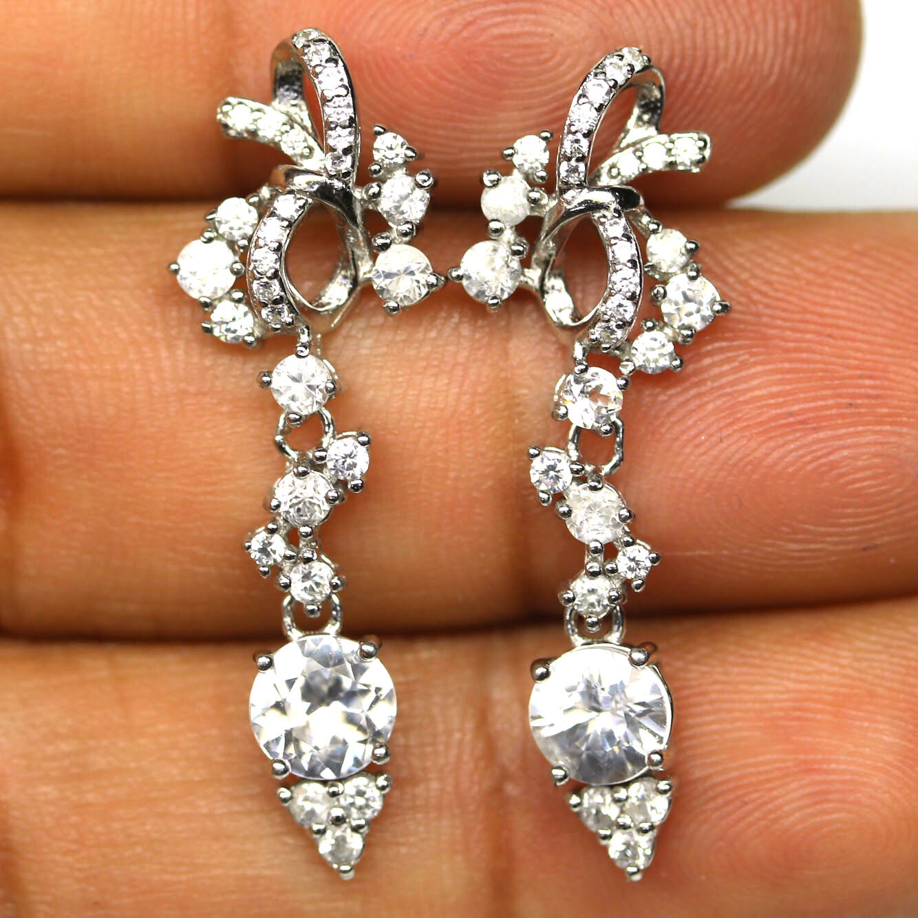 925 Sterling Silver White Zircon Earrings White Gold Plated Dainty