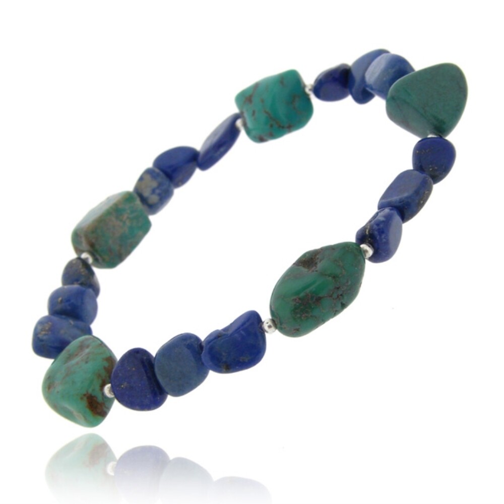 Lapis, Turquoise Chips & Nuggets Stretch Bracelet