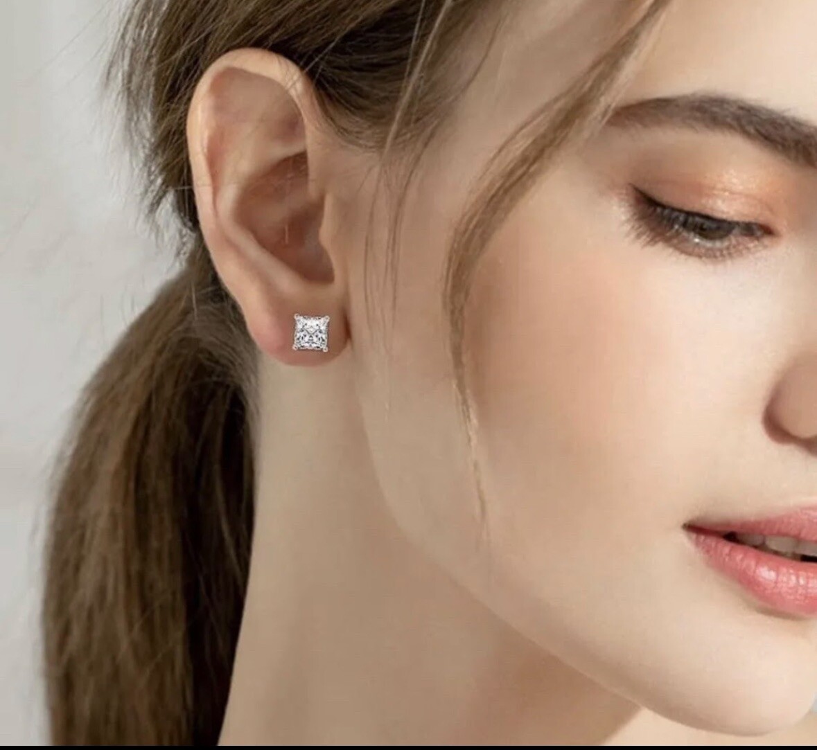 3 Ct Princess Cut VVS1/D GRA Certified Moissanite Stud Earrings 14k White Gold