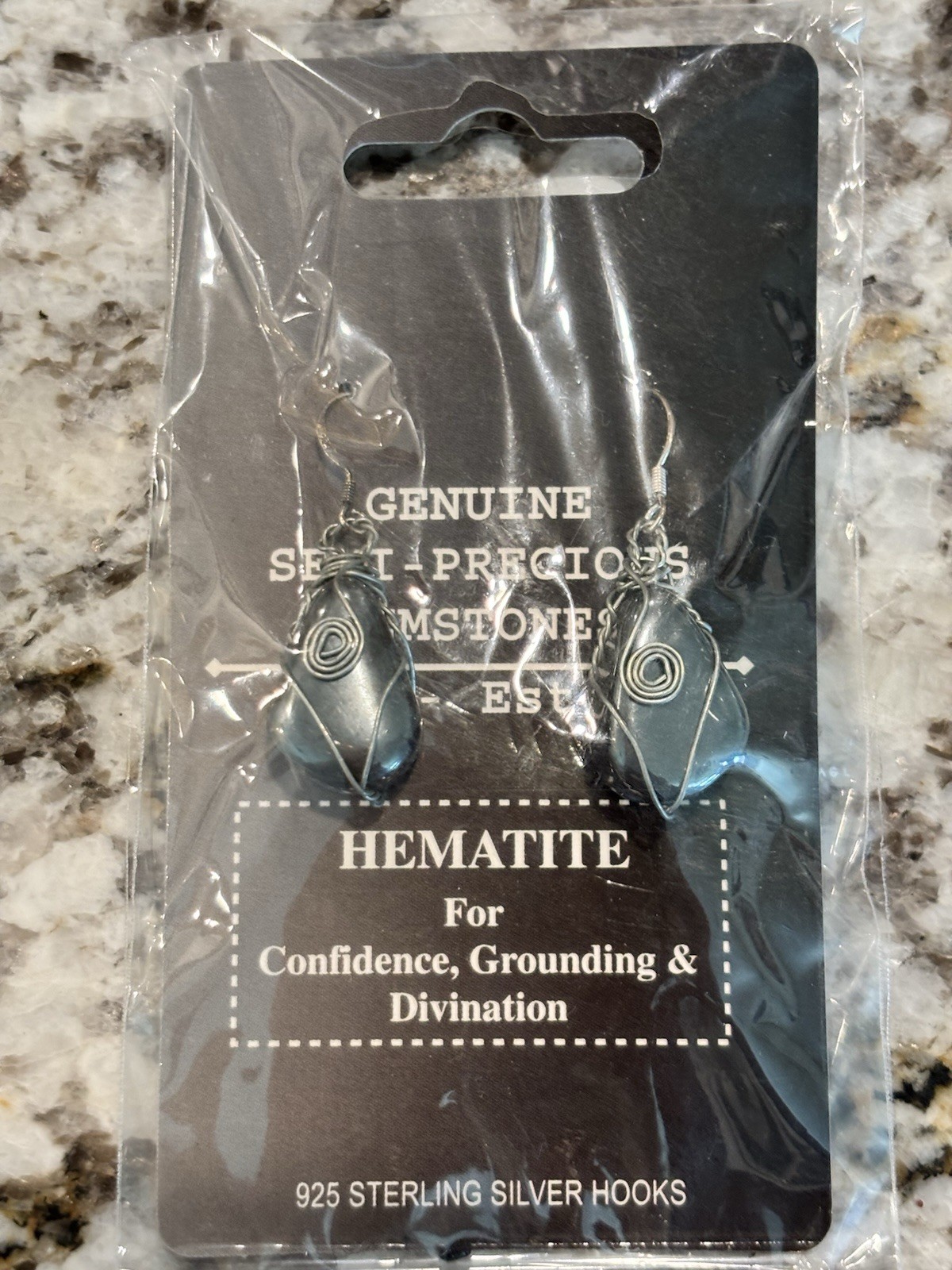 Genuine Hematite Semi Precious Stone, Dangle Earrings, 925 Sterling silver Hooks