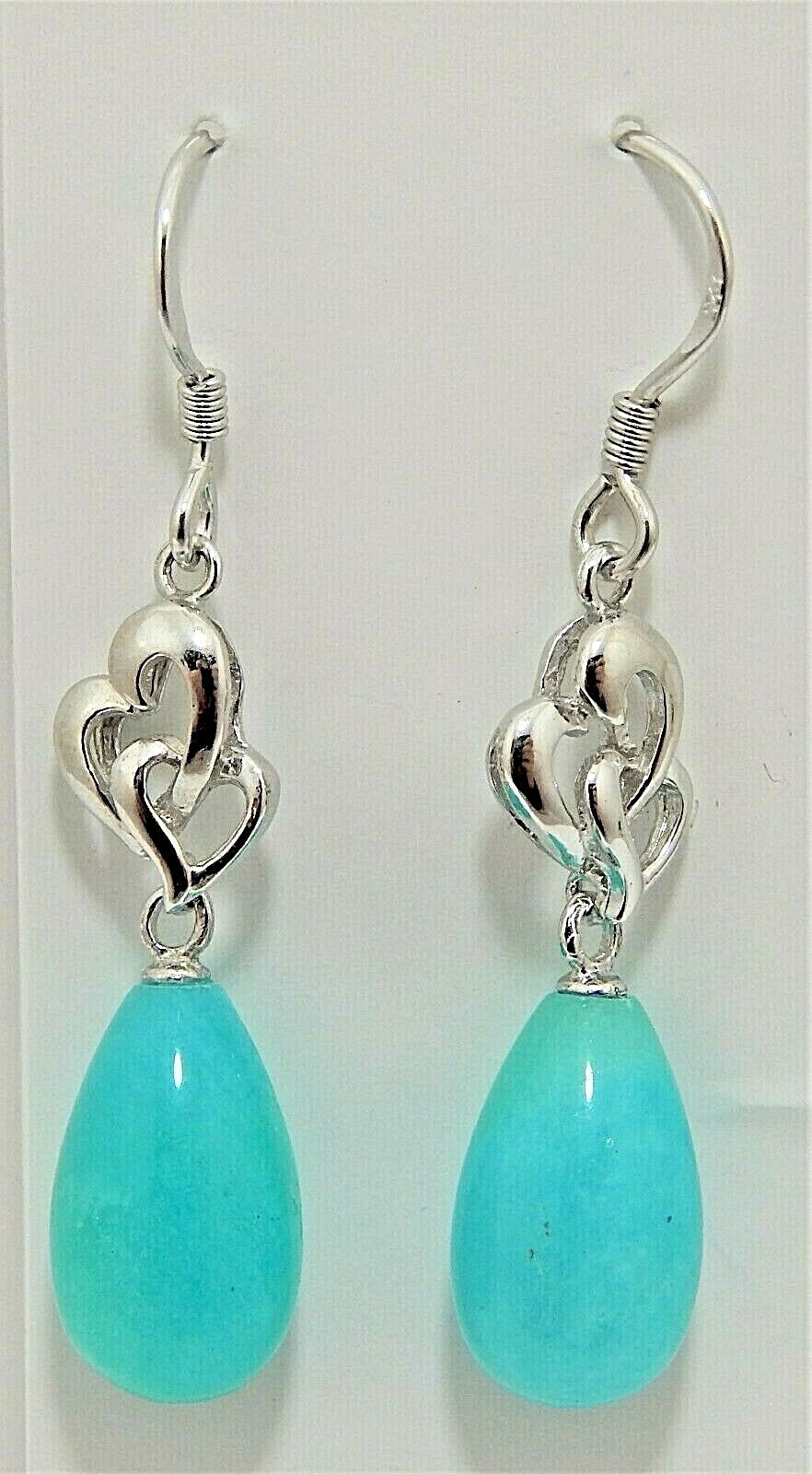 Sterling Earring Dangles 1.75″ long Peruvian Amazonite AA quality Caribbean Blue