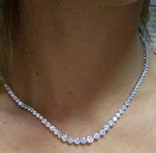 10Ct Round Cut White Moissanite Women’s Tennis Necklace 14K White Gold Plated