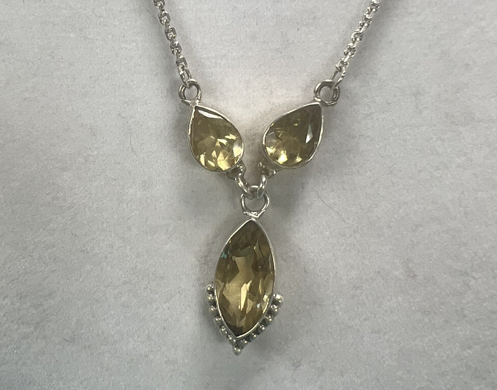 Natural  Not Enhanced Citrine Statement Necklace 925 Sterling Silver 17” SS387