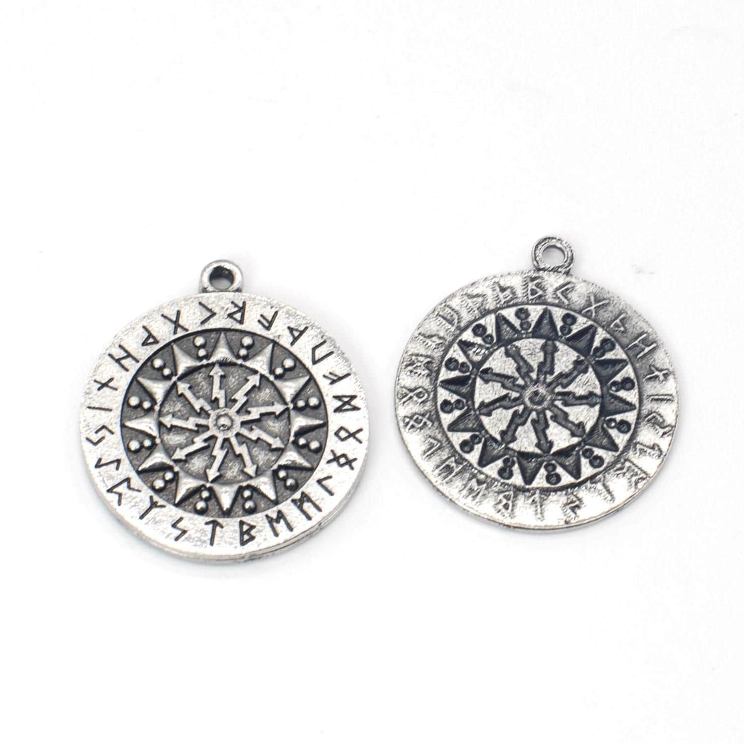 1/3PCS Antique Silver Viking Shield Pendant with Runes 35X40mm QDS09