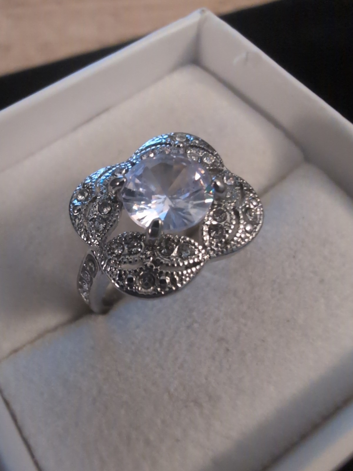 Sterling Silver 925 Size 7 Art Deco Crafted Austrian Silver Quartz With Crystal