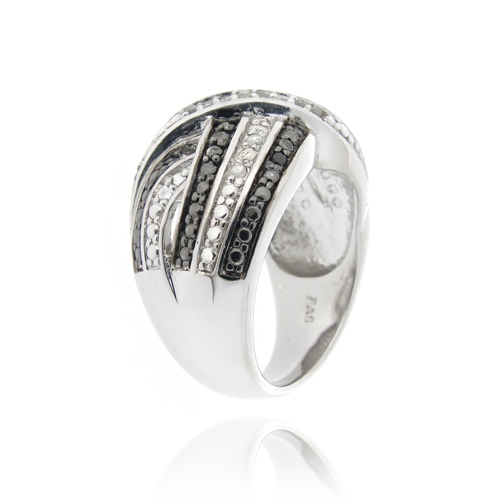 925 Silver 1/2ct Black & White Diamond Crossover Band Ring