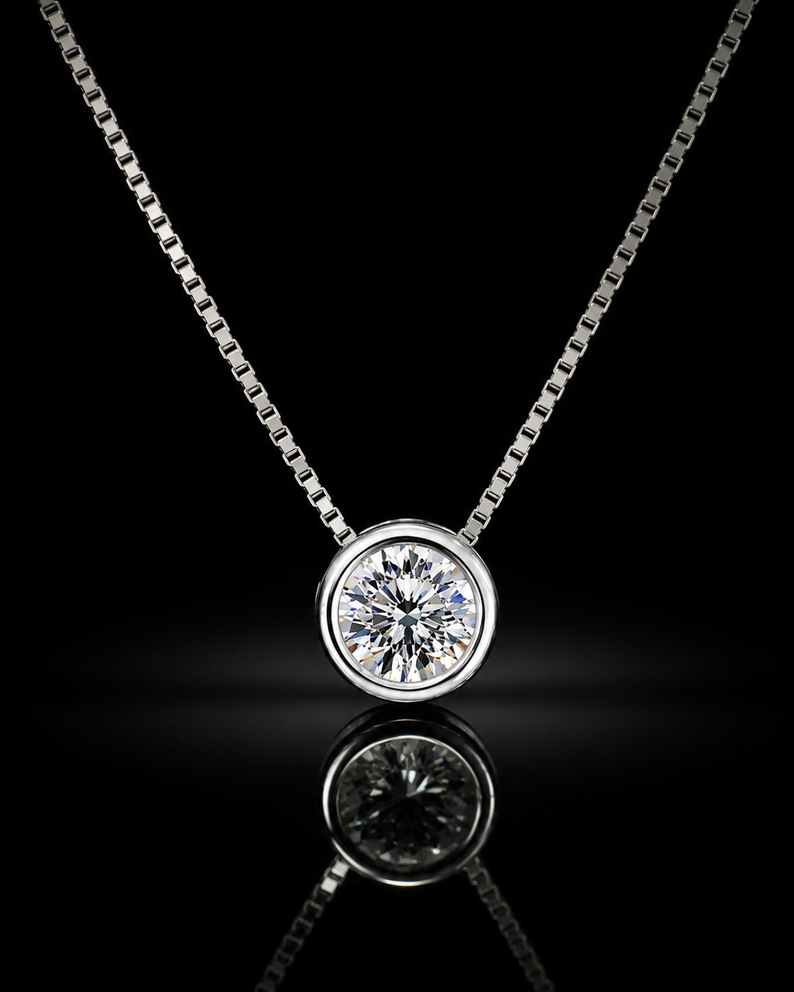 925 Sterling Silver Lab Created Diamond Round Bezel Pendant Necklace Women