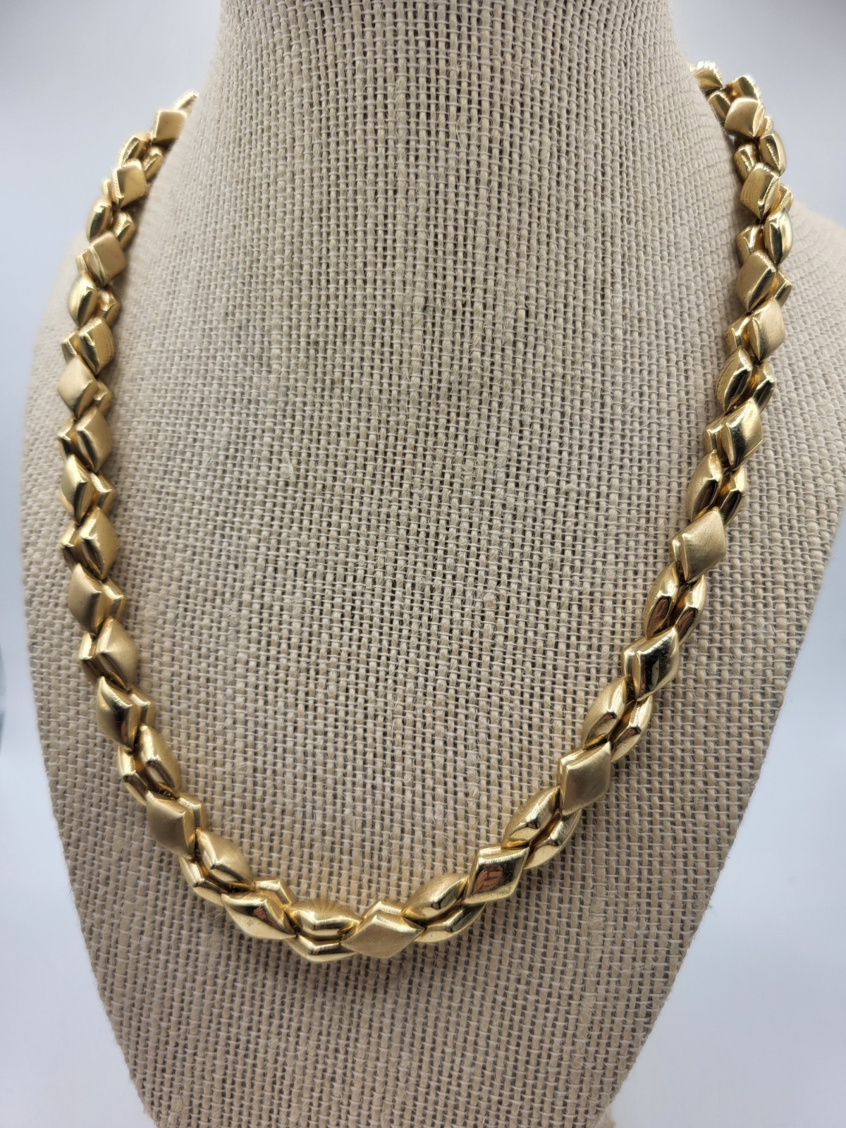 Solid 14kt Yellow Gold 50.6g Italy Designer Unique UnisexNecklace Polished Matte
