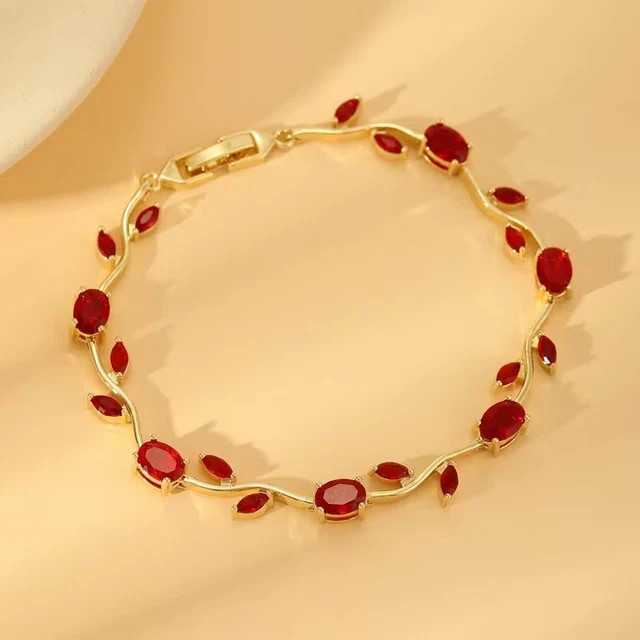 8Ct Oval Cut Lab-Created Red Ruby Women’s Tennis Bracelet 14K Yellow Gold Plated