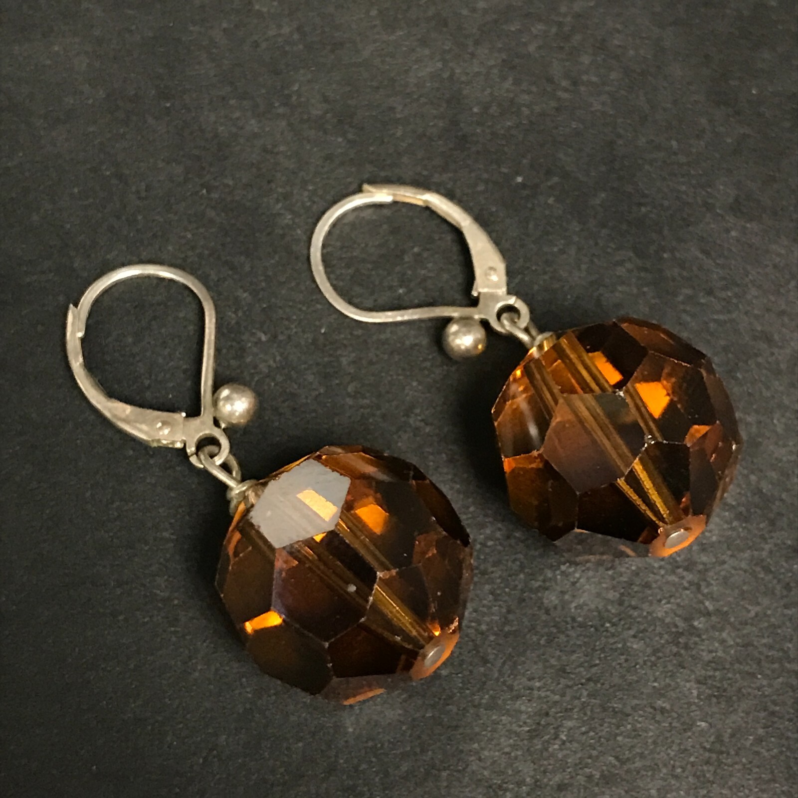 Beaded 925 Sterling Silver Drop Dangle Brown Shiny Reflective Plastic Round