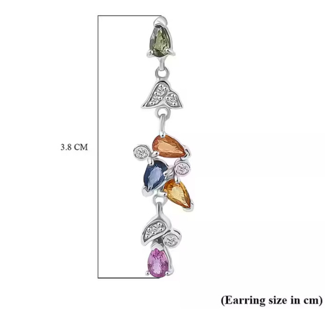 AAAA Multi-Sapphire 925 Sterling Silver “Vine Droplet” Dangle Earrings.