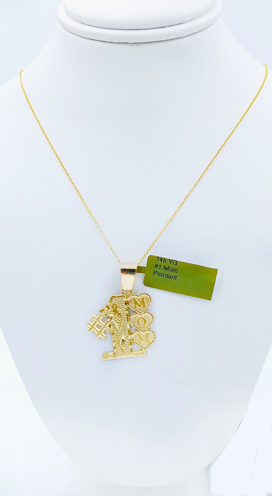#1 MOM PENDANT 14K SOLID YELLOW GOLD – Free Shipping – Made in USA