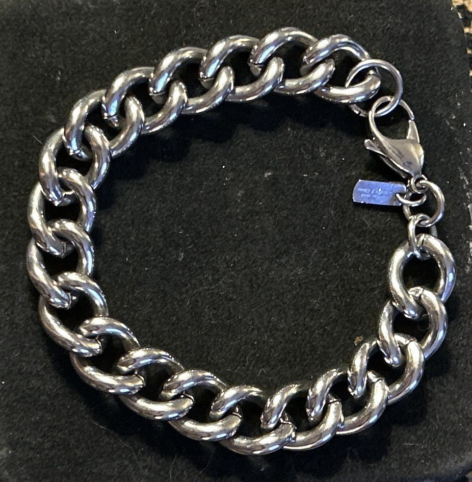 Vintage Milor Stainless Steel Curb Link Chain Bracelet 9” Lobster Clasp