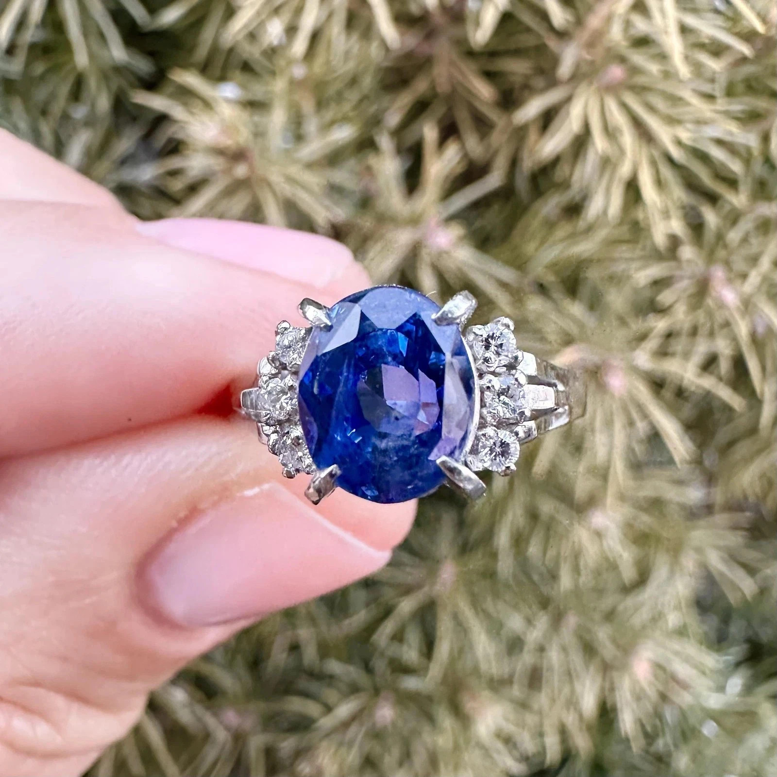 2.90Ct Oval Cut Natural Sapphire Diamond Wedding Ring 950 Platinum Size 5 6 7 8