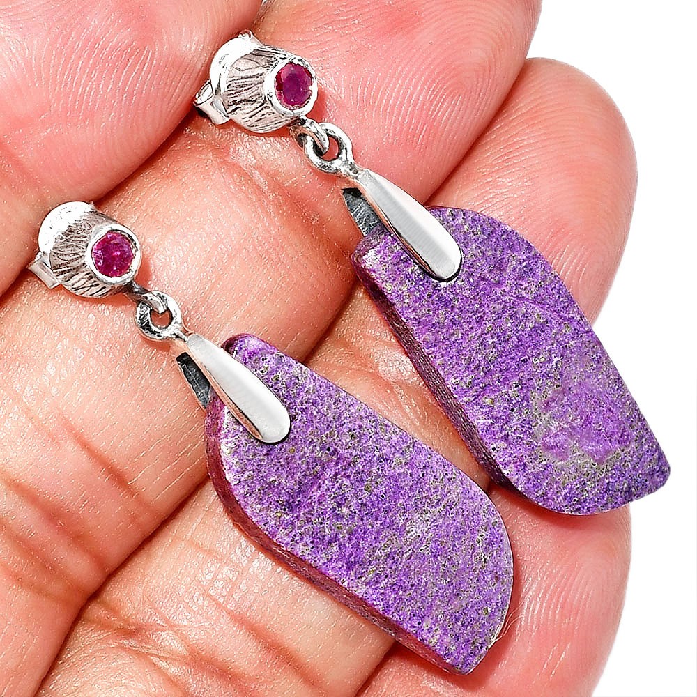 Purpurite – South Africa & Ruby 925 Sterling Silver Earrings Jewelry E-1120