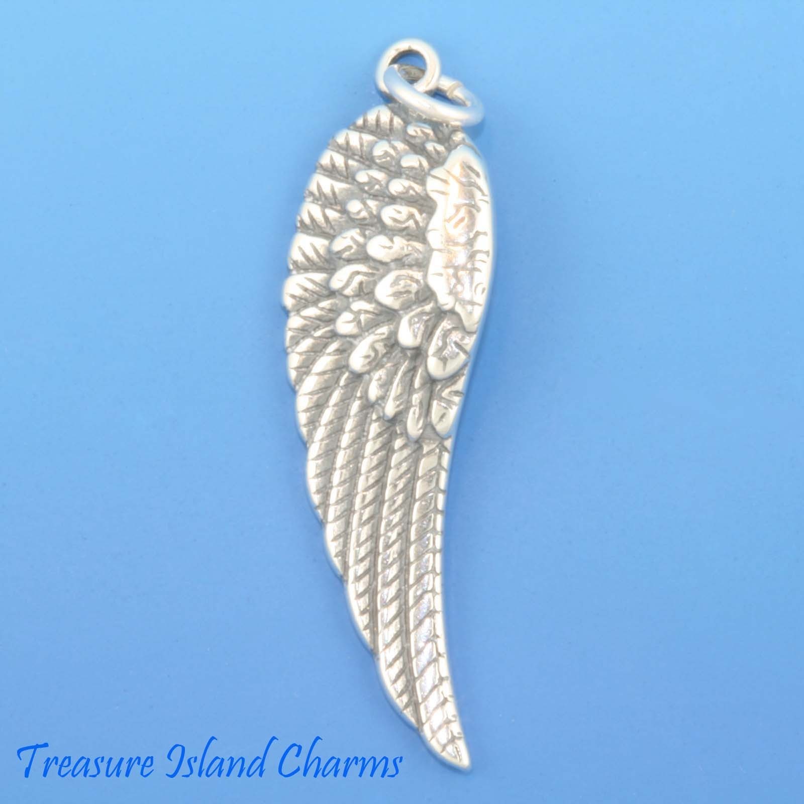Angel Wing Large Left 925 Solid Sterling Silver Charm Pendant 31 x 10 mm