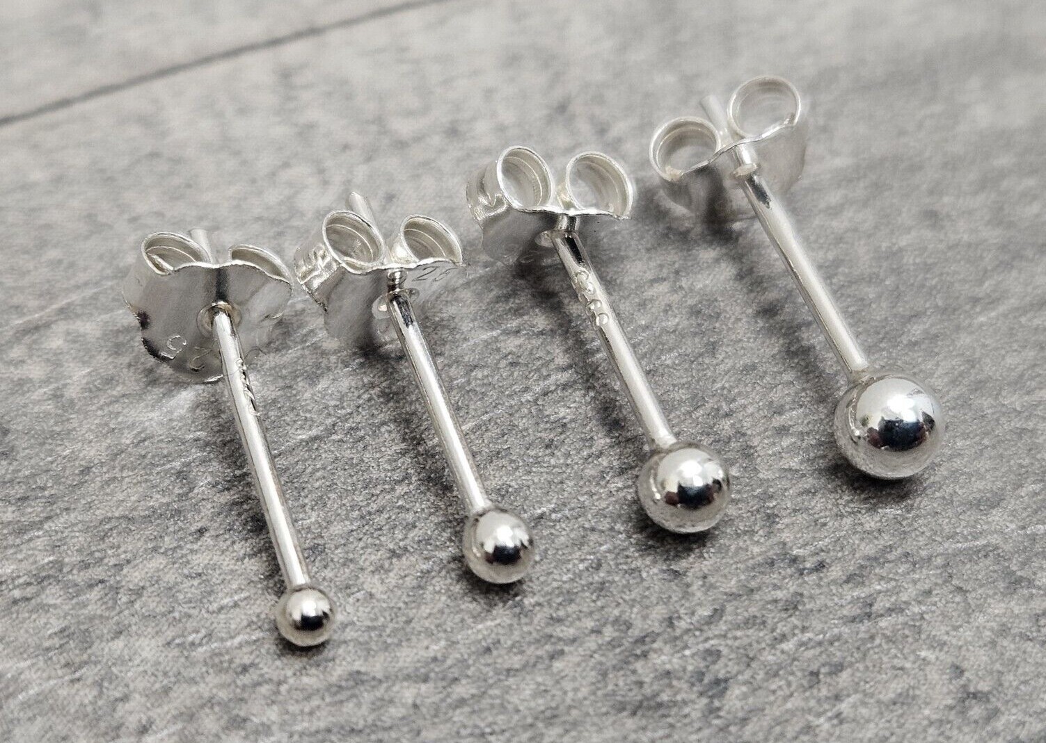 925 STERLING SILVER SMALL BALL EARRINGS POST STUD 1 PAIR 1.0 1.5 2.0 3.0 mm