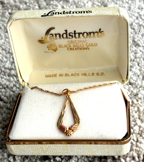 OOP Black Hills 10K Gold 19″ Grape Leaf Teardrop Necklace Landstrom’s GuaranteeL