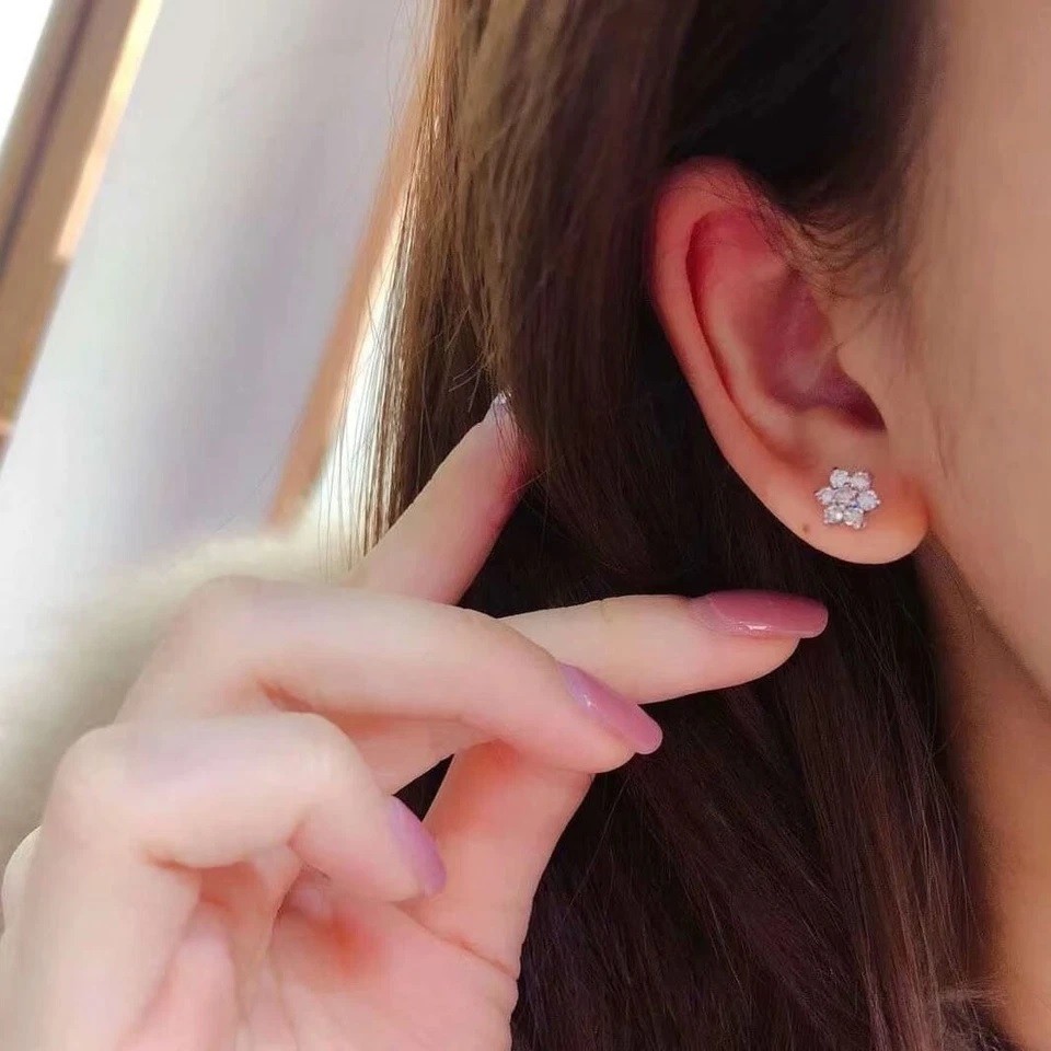 1.00CT Lab Grown Diamond Flowery Stud Earrings in 14K White Gold Christmas Wear