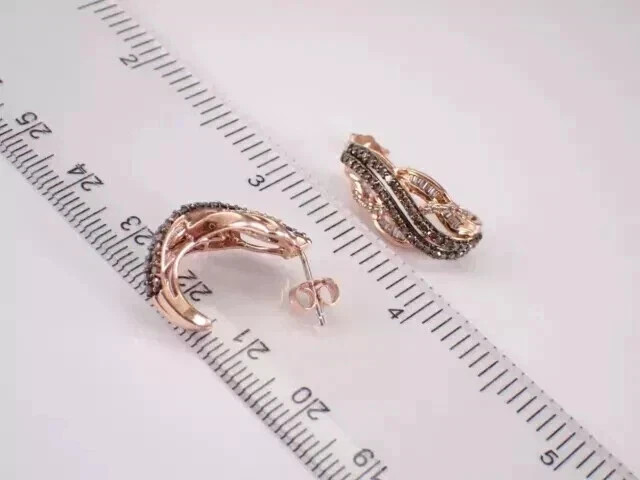 2Ct Lab-Created Chocolate Diamond Half Hoop Fancy Earring 14K Rose Gold Plated