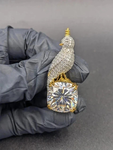 3.90Ct Cushion Birds Charm Brooch Pin 14K Yellow Gold Plated Lab Created Diamond