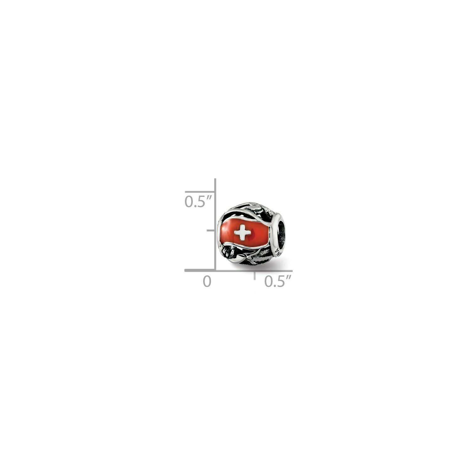 Reflection Beads Sterling Silver Enameled Switzerland Flag Swiss Theme Bead